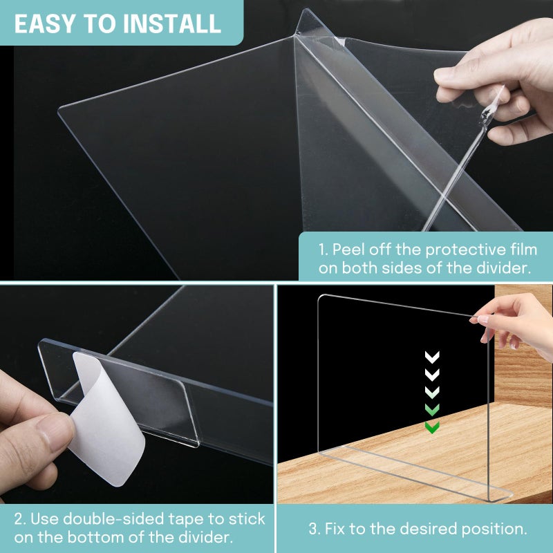 OKPOW Shelf Dividers for Closet Organization: 12 Pack Durable Clear Acrylic Divider Organizer for Shelves - Vertical Adjustable Shelving Separators for Clothing Purse - Image 4